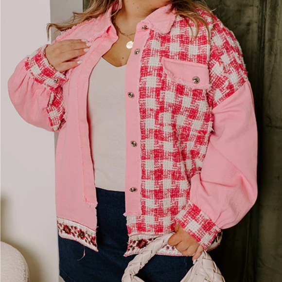 BiBi Pink Plaid SWEET PERSPECTIVE COLOR BLOCK JACKET - Picture 2 of 9